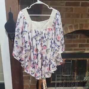 Chelsea & Theodore Floral Blouse with Crochet Detail